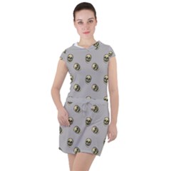 Skull Grey Pattern Drawstring Hooded Dress