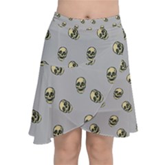 Skull Grey Pattern Chiffon Wrap Front Skirt by snowwhitegirl