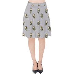 Skull Grey Pattern Velvet High Waist Skirt by snowwhitegirl