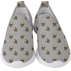 Skull Grey Pattern Kids  Slip On Sneakers by snowwhitegirl