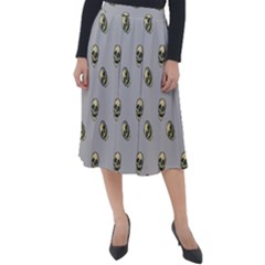 Skull Grey Pattern Classic Velour Midi Skirt 