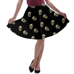 Skull Black Pattern A-line Skater Skirt by snowwhitegirl