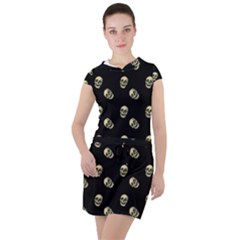 Skull Black Pattern Drawstring Hooded Dress