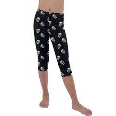 Skull Black Pattern Kids  Lightweight Velour Capri Leggings 