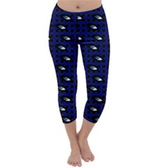 Eyes Blue Plaid Capri Winter Leggings 