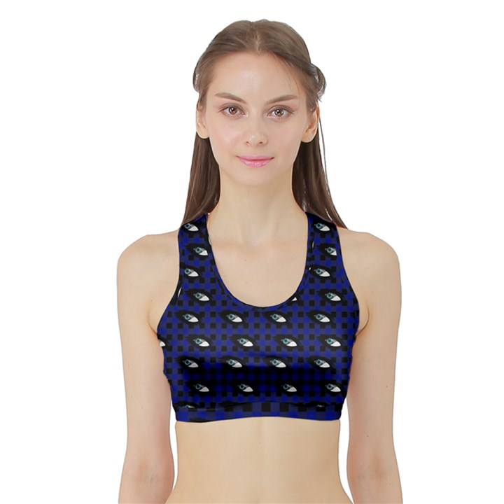 Eyes Blue Plaid Sports Bra with Border