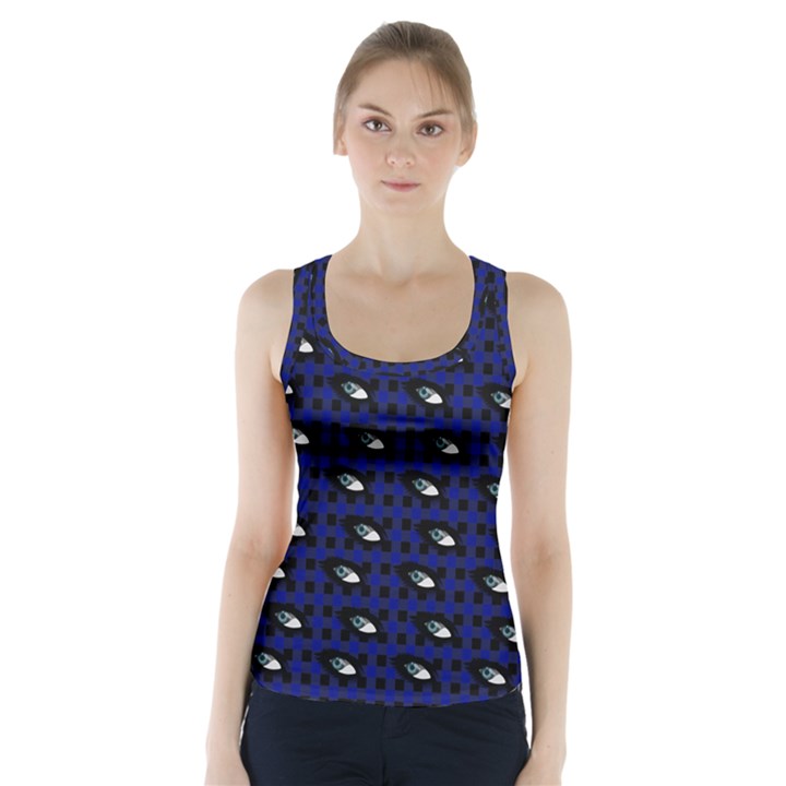 Eyes Blue Plaid Racer Back Sports Top