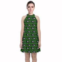 Eyes Green Plaid Velvet Halter Neckline Dress  by snowwhitegirl