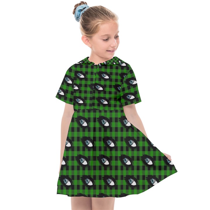 Eyes Green Plaid Kids  Sailor Dress