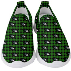 Eyes Green Plaid Kids  Slip On Sneakers by snowwhitegirl