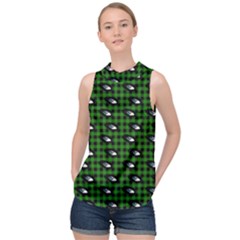 Eyes Green Plaid High Neck Satin Top