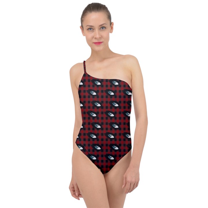 Eyes Red Plaid Classic One Shoulder Swimsuit