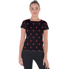 Candy Apple Black Pattern Short Sleeve Sports Top  by snowwhitegirl