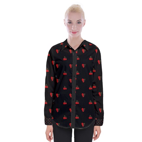 Candy Apple Black Pattern Womens Long Sleeve Shirt by snowwhitegirl