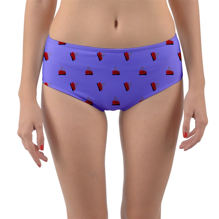 Candy Apple Lilac Pattern Reversible Mid-Waist Bikini Bottoms