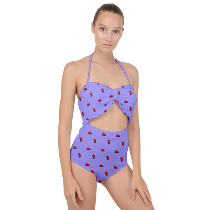 Candy Apple Lilac Pattern Scallop Top Cut Out Swimsuit