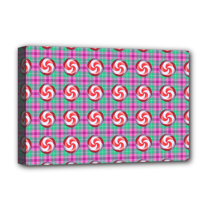 Peppermint Candy Pink Plaid Deluxe Canvas 18  x 12  (Stretched)