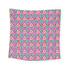 Peppermint Candy Pink Plaid Square Tapestry (small)