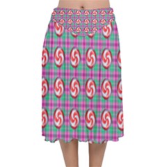 Peppermint Candy Pink Plaid Velvet Flared Midi Skirt by snowwhitegirl