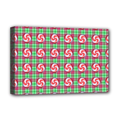 Peppermint Candy Green Plaid Deluxe Canvas 18  X 12  (stretched) by snowwhitegirl