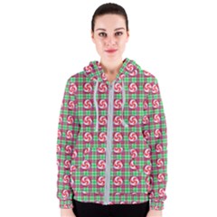 Peppermint Candy Green Plaid Women s Zipper Hoodie by snowwhitegirl