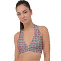 Peppermint Candy Green Plaid Halter Plunge Bikini Top View1