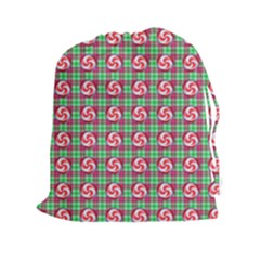 Peppermint Candy Green Plaid Drawstring Pouch (xxl)