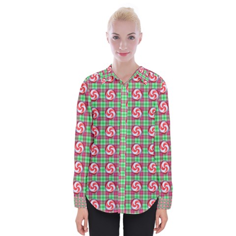 Peppermint Candy Green Plaid Womens Long Sleeve Shirt by snowwhitegirl