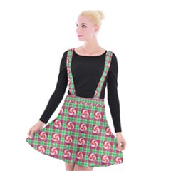 Peppermint Candy Green Plaid Suspender Skater Skirt by snowwhitegirl