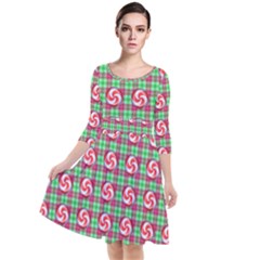 Peppermint Candy Green Plaid Quarter Sleeve Waist Band Dress by snowwhitegirl