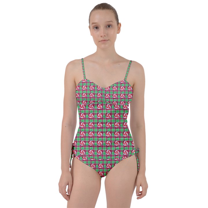 Peppermint Candy Green Plaid Sweetheart Tankini Set