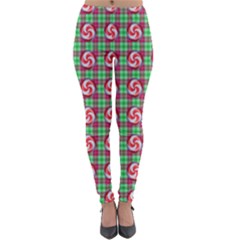 Peppermint Candy Green Plaid Lightweight Velour Leggings by snowwhitegirl