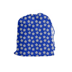 Silver Stars Royal Blue Drawstring Pouch (large) by snowwhitegirl