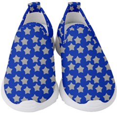 Silver Stars Royal Blue Kids  Slip On Sneakers by snowwhitegirl