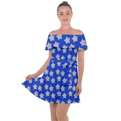 Silver Stars Royal Blue Off Shoulder Velour Dress by snowwhitegirl