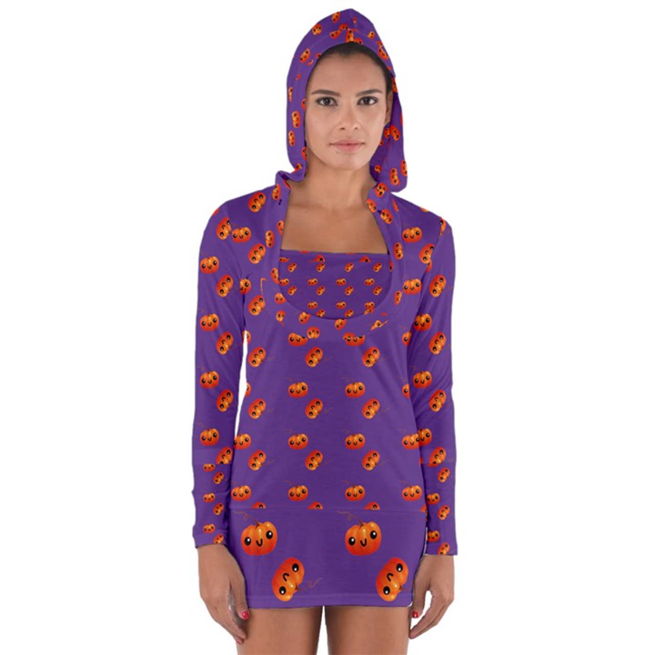 Kawaii Pumpkin Purple Long Sleeve Hooded T-shirt