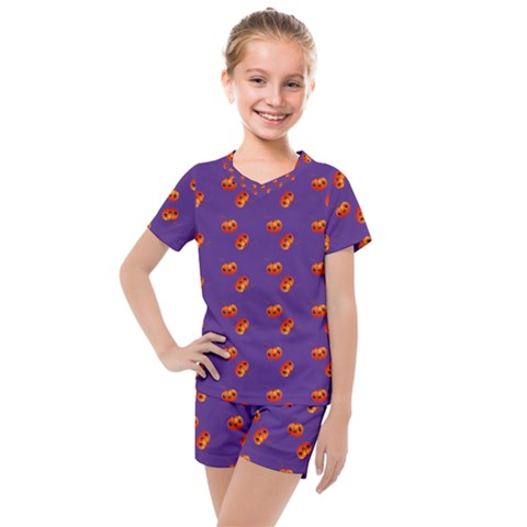 Kawaii Pumpkin Purple Kids  Mesh Tee And Shorts Set by snowwhitegirl