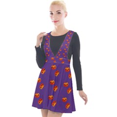 Kawaii Pumpkin Purple Plunge Pinafore Velour Dress