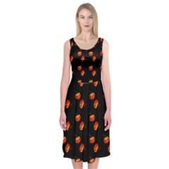 Kawaii Pumpkin Black Midi Sleeveless Dress by snowwhitegirl