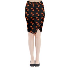 Kawaii Pumpkin Black Midi Wrap Pencil Skirt by snowwhitegirl