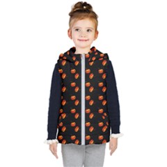 Kawaii Pumpkin Black Kids  Hooded Puffer Vest by snowwhitegirl