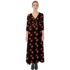 Kawaii Pumpkin Black Button Up Boho Maxi Dress by snowwhitegirl