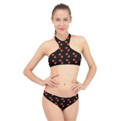 Kawaii Pumpkin Black High Neck Bikini Set