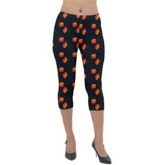 Kawaii Pumpkin Black Lightweight Velour Capri Leggings  by snowwhitegirl