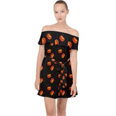 Kawaii Pumpkin Black Off Shoulder Chiffon Dress by snowwhitegirl