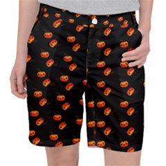 Kawaii Pumpkin Black Pocket Shorts by snowwhitegirl