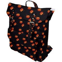 Kawaii Pumpkin Black Buckle Up Backpack by snowwhitegirl