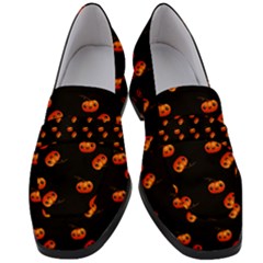 Kawaii Pumpkin Black Women s Chunky Heel Loafers