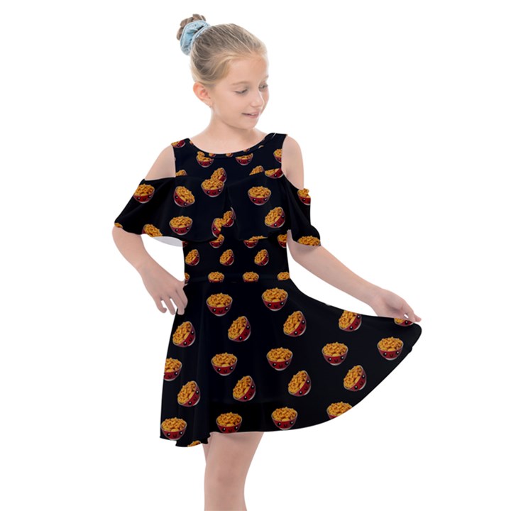 Kawaii Chips Black Kids  Shoulder Cutout Chiffon Dress