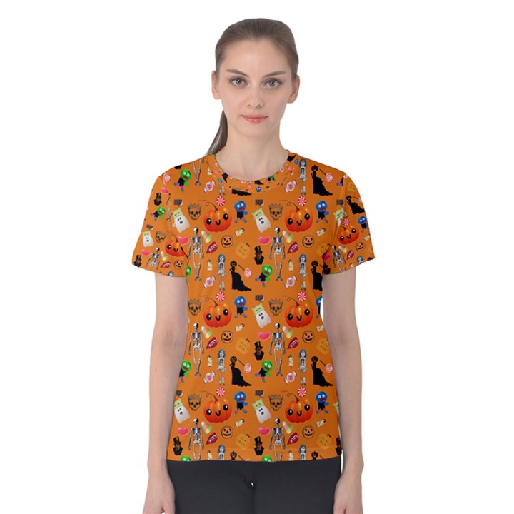 Halloween Treats Pattern Orange Women s Cotton Tee